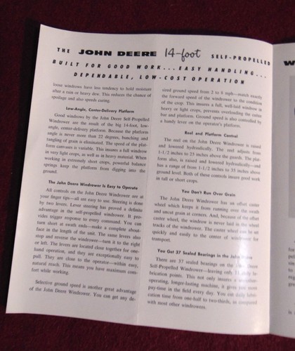 1956 Vintage New John Deere 14 Foot Self Propelled WIndrower Sales Brochure Farm - Picture 7 of 8
