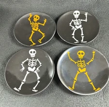 Set of Four Pier 1 Halloween Skeleton Appetizer Plates 6 Inch