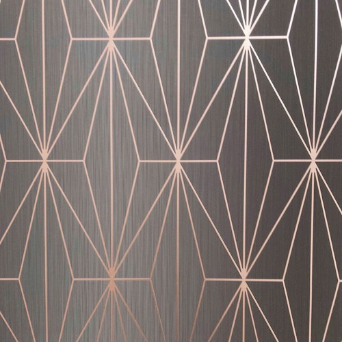 KAYLA METALLIC GEOMETRIC WALLPAPER CHARCOAL / ROSE GOLD MURIVA 703015 - Picture 3 of 4