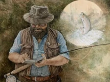 MERRILYN JAQUIERY - Listed Artist - ORIGINAL Painting - Fly Fishing - Signed