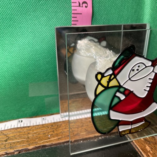 Santa Votive Candle Holder 4” Square Mirror Stained Glass Appearance New in Box - Picture 11 of 21