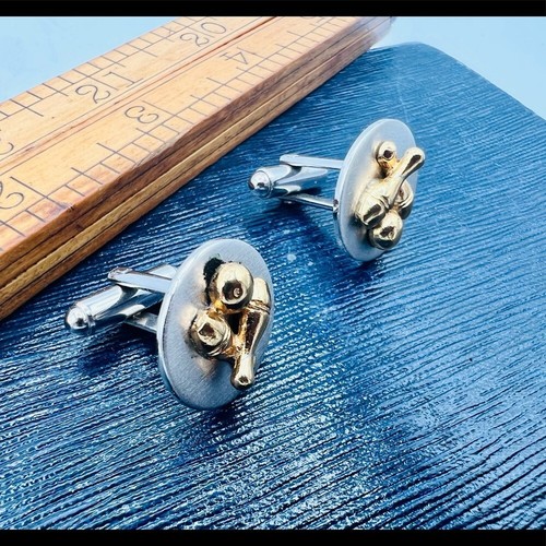 Vintage bowling cuff links & tie bar clip gold silver bowler - Picture 8 of 10