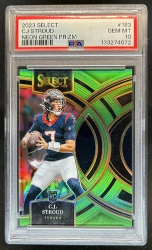 2023 Panini Select C.J. Stroud RC Neon Green Prizm Premier Level #/49 PSA 10