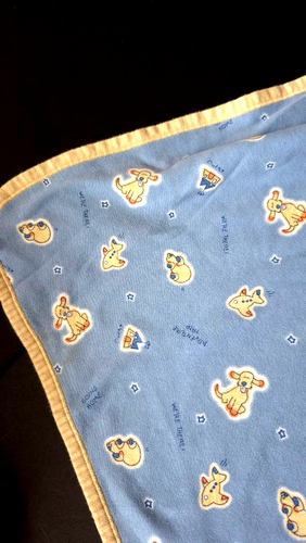 Carter's Vintage Emu Hunde Empfangsdecke Baby blau gelb Streifen 100% Baumwolle - Bild 12 von 12