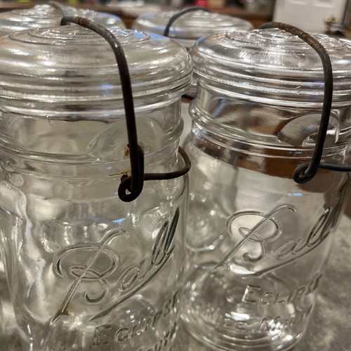Lot Of 6 Vintage Ball Eclipse Wide Mouth Canning Jars W/ Lids & Metal Clips - Picture 4 of 6