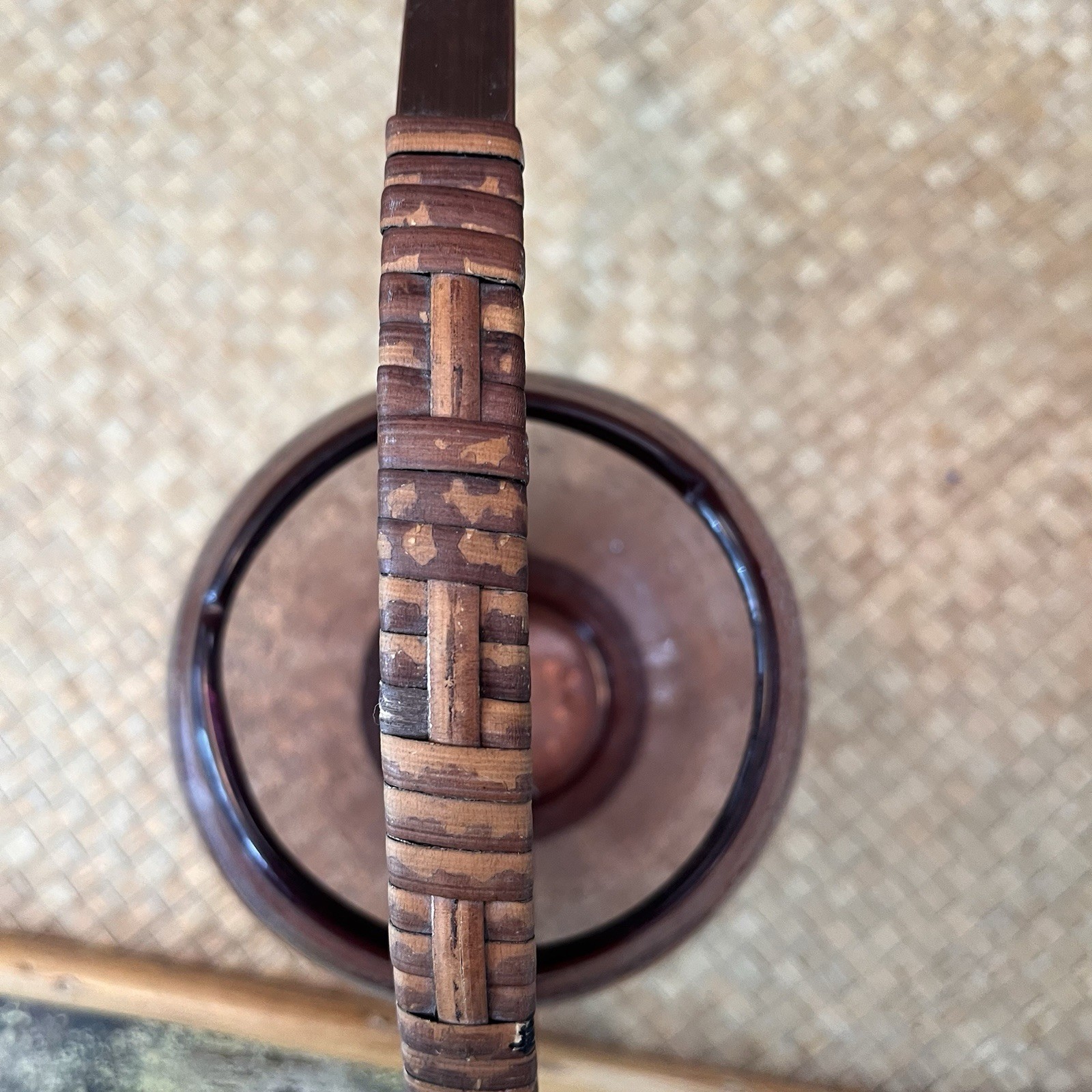 Hand Blown Amici Purple Seed Glass & Copper Watering Can, Raffia Wrapped Handle