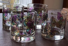 Rare Vintage Georges Briard Lowball Rocks Glasses Butterfly Set of 4