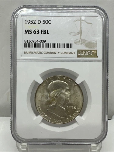 1952-D 50c Franklin half Dollar MS 63  FBL *CB9-105