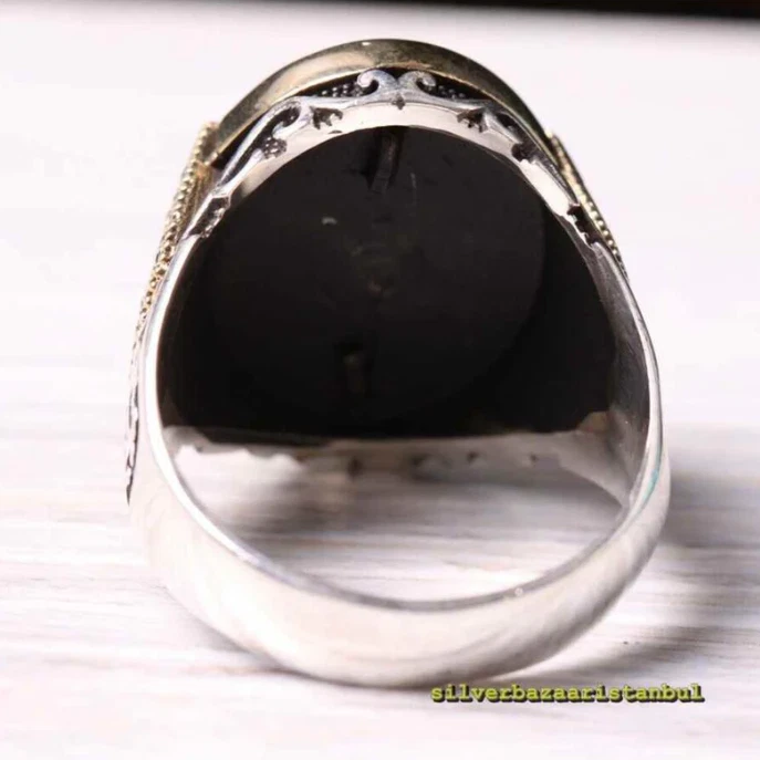 Anillo turco hecho a mano de plata esterlina 925 con cabeza de león negro para hombre regalo 001 Foto 3 de 4