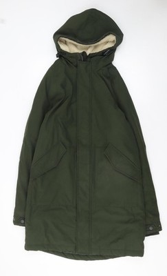Marks and Spencer Herren Grün S Parka Mantel Kapuze Mittellang Polyester