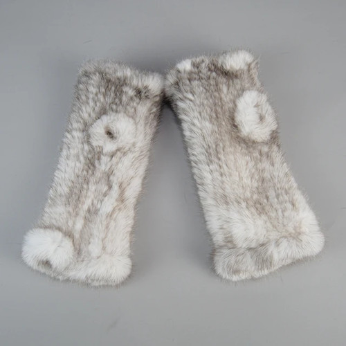 Winter Gloves Warm Fashion Gloves Real Farm Mink Fur Knitted Mittens Fingerless - Picture 50 of 57