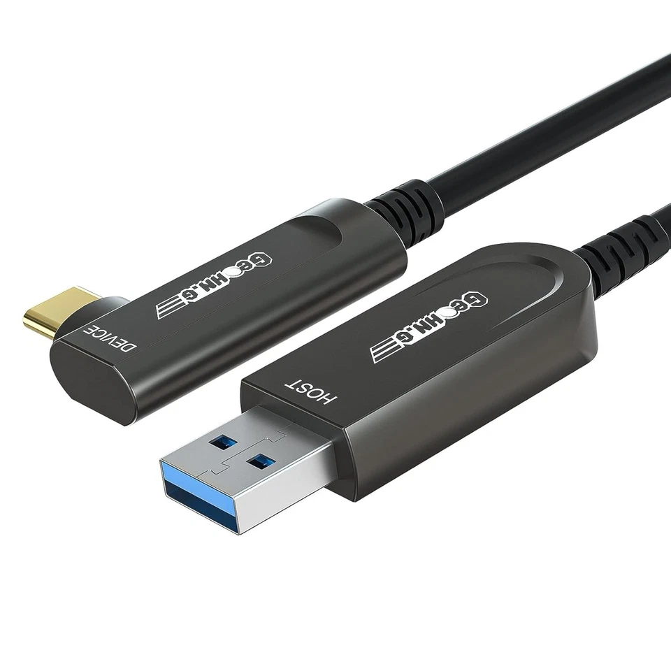 Long Distance USB A to C Fiber Optic Cable 50FT - High-Speed 10Gbps Right Angle - Image 3 of 4