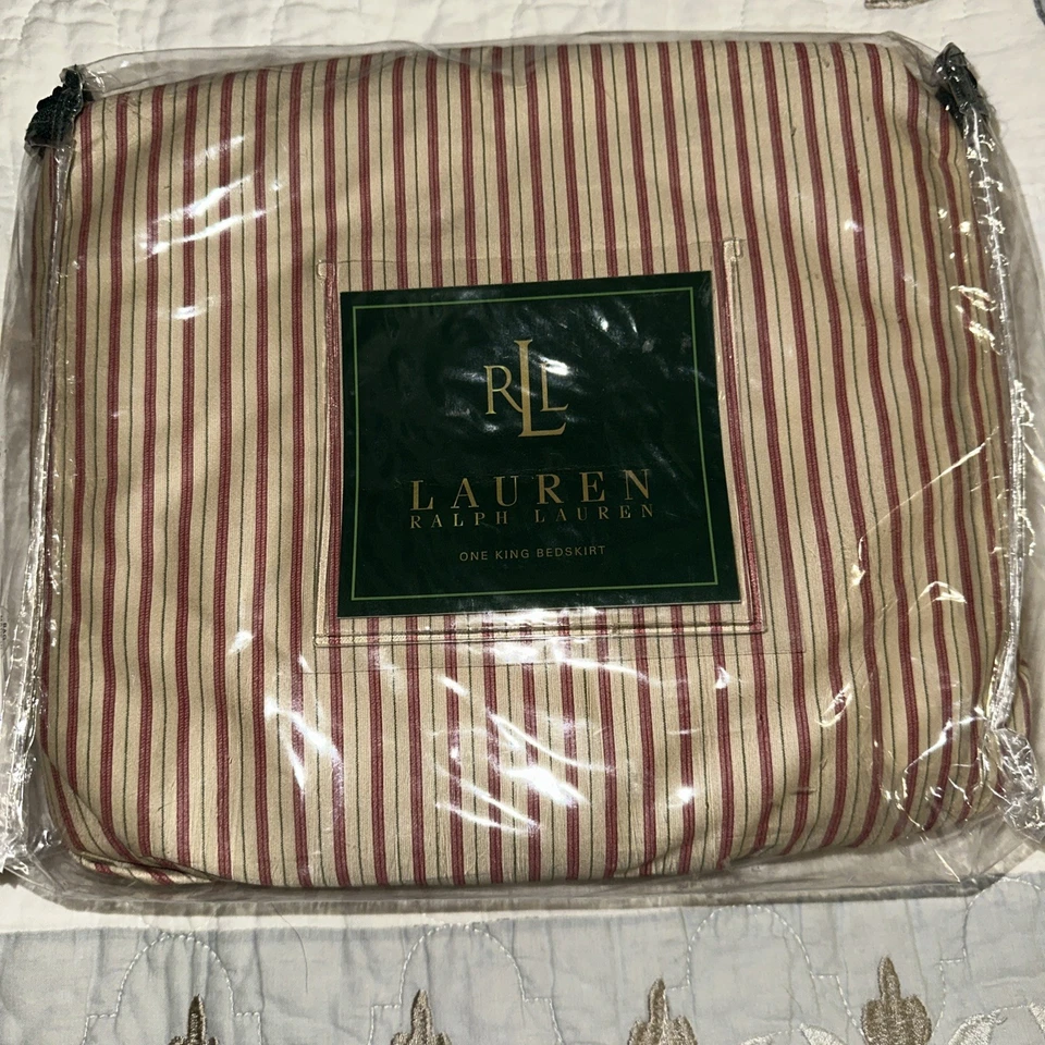 Vintage Ralph Lauren Grosvenor Square King Bedskirt Deep Red Tan EHTF RETRIED - Image 2 of 4