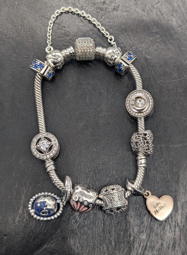 Pulsera Pandora 925 Plata Esterlina 18Cm 10X Dijes Cadena 45,00Gr. - Imagen 5 de 8