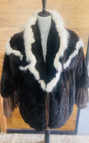 ✨Rare Genuine FINNISH FLUFFY COW & NAPPA LEATHER LUXURY Jacket TASSELS ZIP - Picture 10 of 21