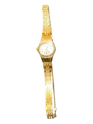 Vintage Dainty Pulsar Gold Tone Watch Quartz Safety Chain Bezel MCM Untested - Afbeelding 2 van 16