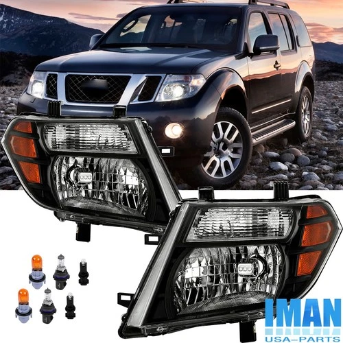 1 Pair Black Housing Amber Concer Headlights Headlamps For Pathfinder 2008-2012
