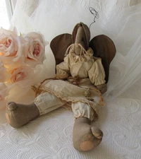 Primitive Rabbit Doll,Rustic Christmas Angel,Farmhouse Decor,Barn,Nursery,Boho
