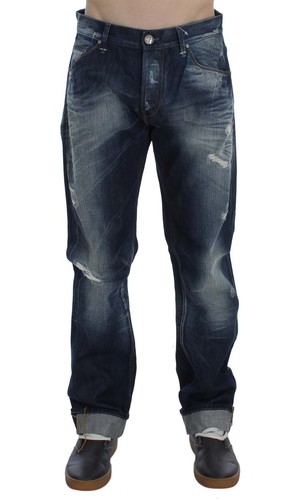 Acht Blue Washed Cotton Denim Low Waist Loose Fit Trousers Jeans