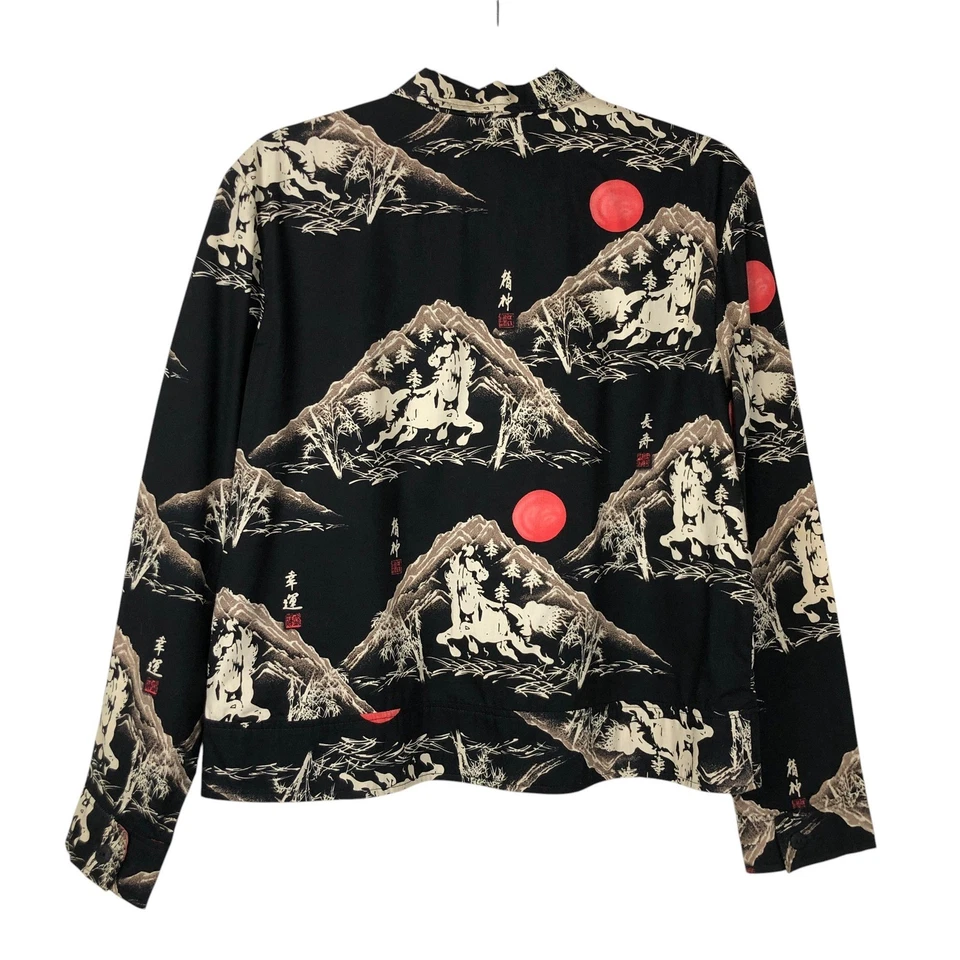 Vintage Anya Asian Inspired Printed Cotton Button Down Size 14 Art to Wear Artsy - Image 2 of 4