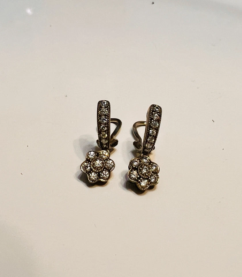 Diamonique CZ Earrings Marked 925 Sterling Silver Thailand Clip On Back Dangle - Image 2 of 4