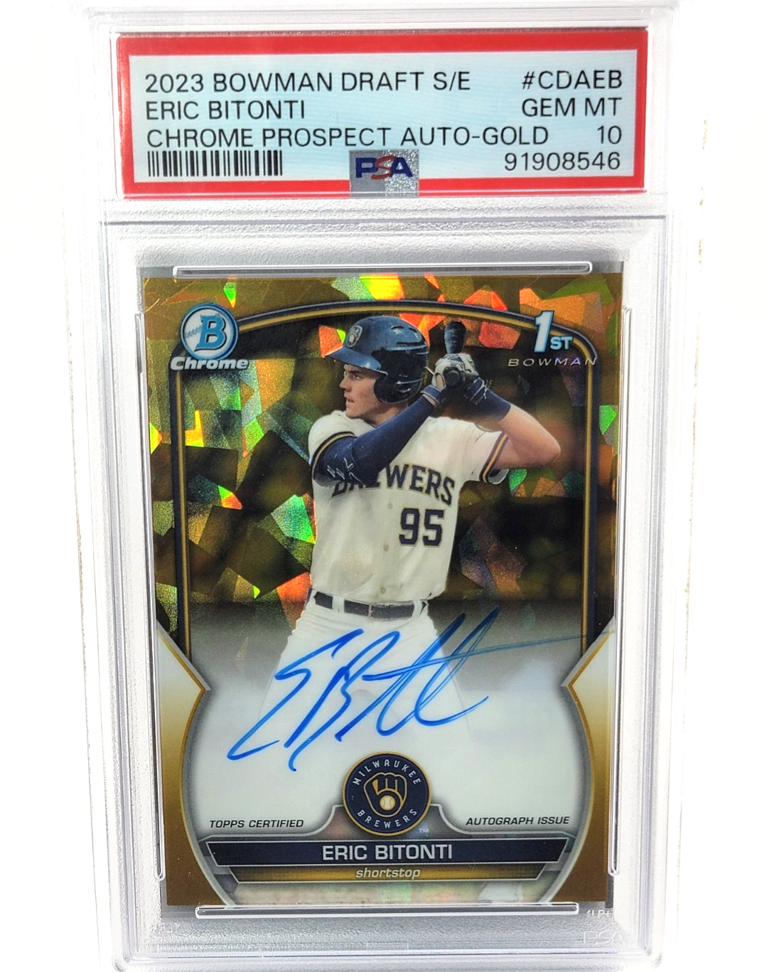 2023 Bowman Draft Sapphire Eric Bitonti 1st Chrome Gold Auto 09/50 PSA 10