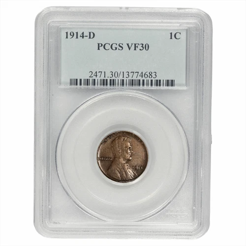 1914D Lincoln Wheat Cent 1C PCGS VF 30 BN