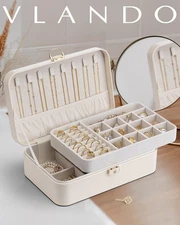 Vlando 2 Layer Jewelry Box,Jewelry Organizer Storage Lockable Earring Rings
