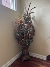 Large Ornate Floral Arrangement on Decorative Pedestal Stand Vintage Home Décor