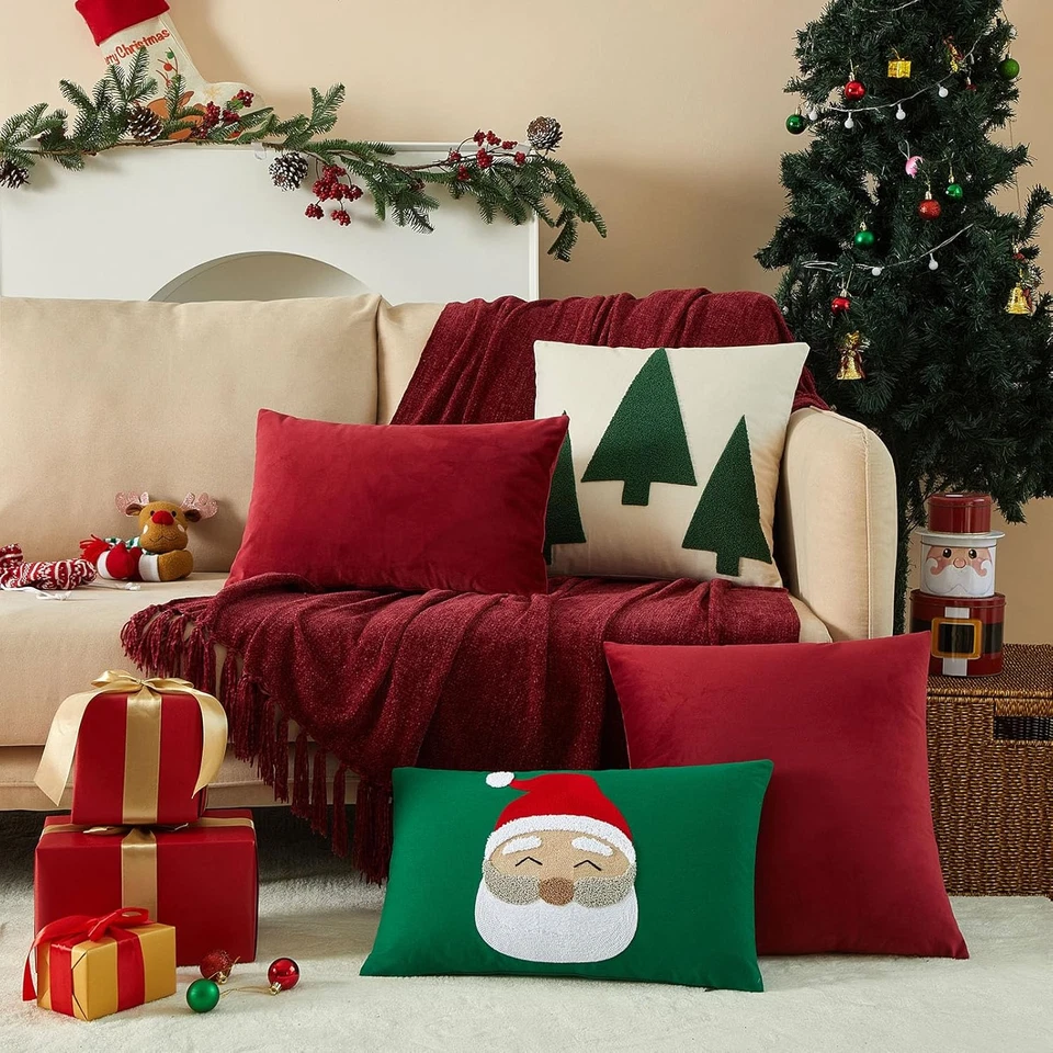 Embroidered Santa Claus Lumbar Throw Pillow Covers 12X20 Inch for Living Room Co - Image 3 of 4
