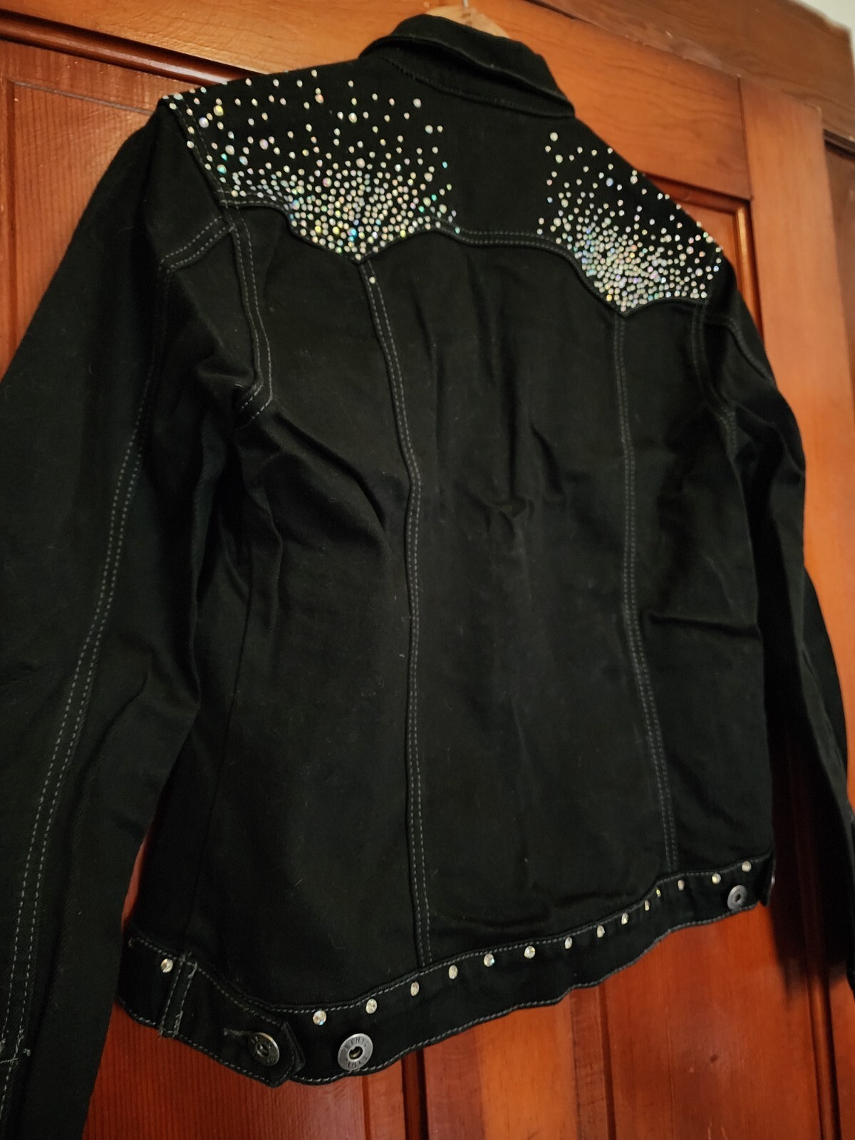 Black Denim Jean Jacket With Rhinestones, Ethyl Vintage Denim Size