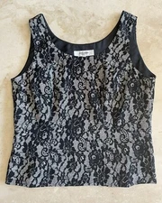 Jones Studio Top Tank Womens 14 Black Floral Lace Whimsigoth Y2K Steampunk