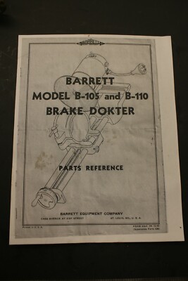 Barrett Brake Doktor Shoe Grinder Parts Manual Archer Tool B105 B110 