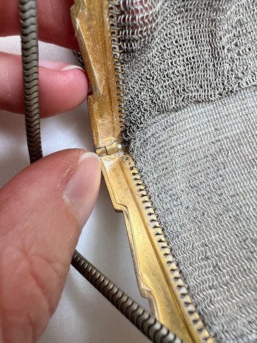 1920s Antique Whiting and Davis Silver Gold Tone Metal Flapper Chain Mesh Bag - Picture 18 of 21