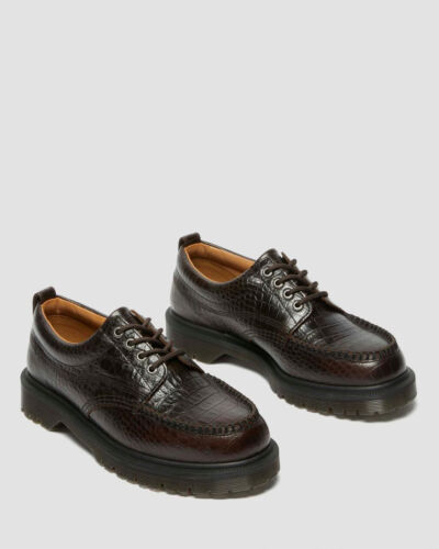 Dr. Martens Lowell Crocodile Analine Leather Moc Toe Premium Shoes Brown - Picture 3 of 8