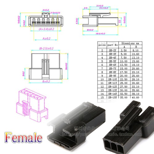 SM 2.54MM Male Female Plug Crimps Connector 2P 3P 4P 5P6P7P8P Single Row Housing - Picture 5 of 13