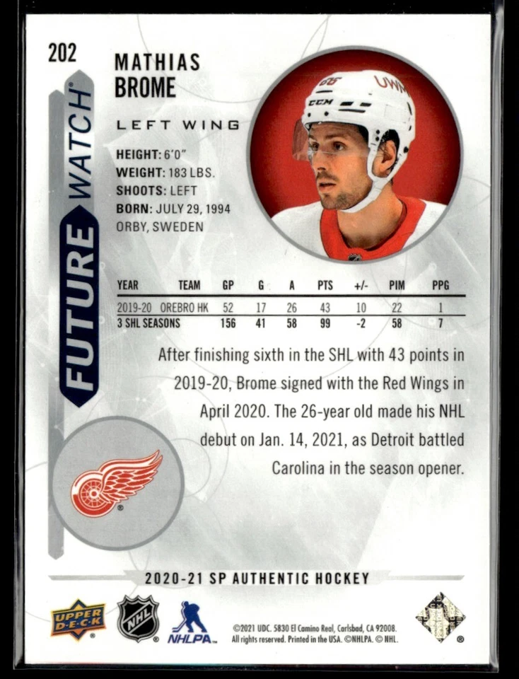 2020-21 SP Authentic Future watch Mathias Brome 366/999 #202 - Image 2 of 2