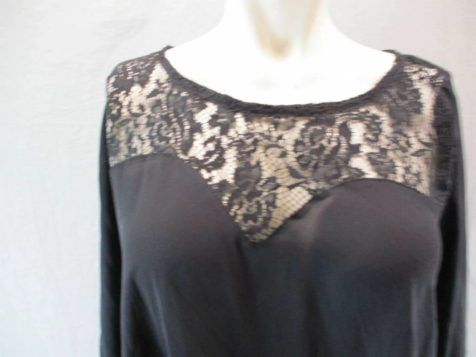 Soprano Size M Womens Black Lace 3/4 Sleeve Open Back Blouse Shirt Top 6G752 - Image 2 of 4