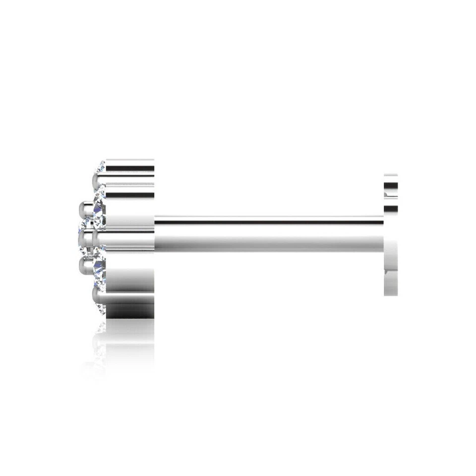 Заколка-кольцо для пирсинга губ из белого золота 14 карат с натуральным бриллиантом 0,10 карата - Изображение 2 из 4