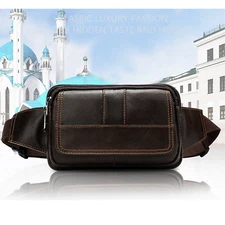 Mens Genuine Leather Waist Bag Multi-pocket Adjustable Strap