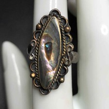 5430 Vintage Oxidized sterling silver 950 Abalone scroll Ring Size 7
