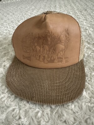 VTG Budweiser Corduroy Trucker Hat Mens Snapback Beige  display picture 2