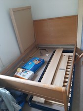 Wooden sleigh double bed frame from Furniture Village, OAK SOLID wood. No Slats