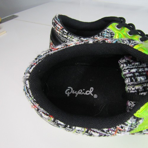 Qupid Women's Black & Neon Lime Fashion Sportie Patterned Sneaker Size 10 New - Picture 11 of 13