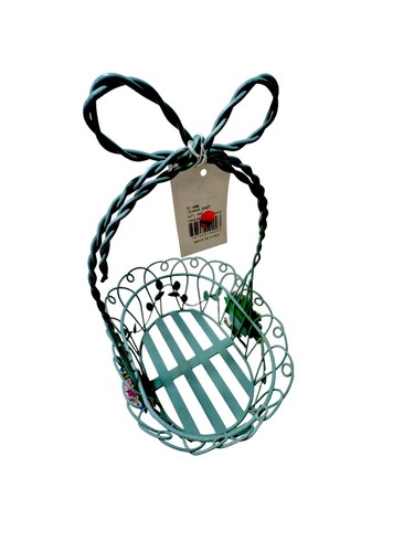 Dennis East Intl. 1999 French Green Wire Floral Bouquet Vine Bow Spring Basket - Picture 15 of 18