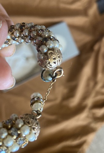 Vintage Designer Faux Pearl and Rhinestone Wrapped Choker And Bracelet B - 第 5/12 張圖片