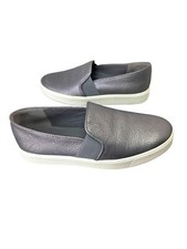 Vince Gray Silver Pebble Leather Slip On Sneaker Women Sz 6.5M Rubber Sole Shoe