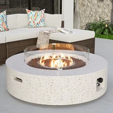 Outdoor Propane Fire Pit Coffee Table W Beige 42 Inch round Base Patio Heater, C