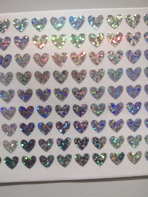 Silver - 1 x Sheet Peel Off Sparkly Waterproof Love Heart Stickers 8 x 7 mm - Image 4 of 4