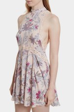$78 NWT FREE PEOPLE SzS SHE MOVES CHEMISE HIGH NECK SLEEVELESS MINI DRESS IVORY